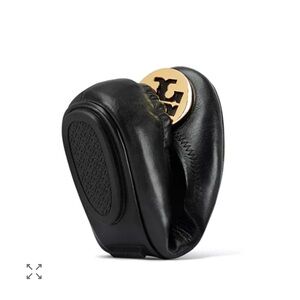 Tory Burch Black Leather Flats with Gold Logo